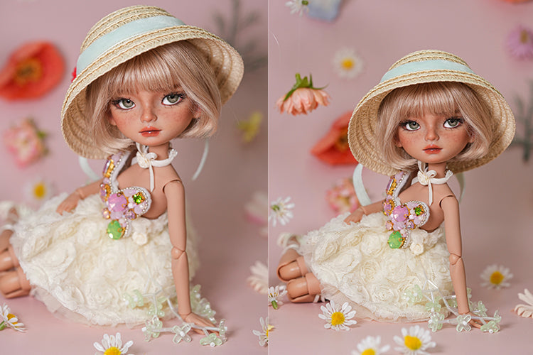 Velvet Ribbon Straw Hat-1/6 BJD Doll Size And Blythe Size Acessories By LULUDAO