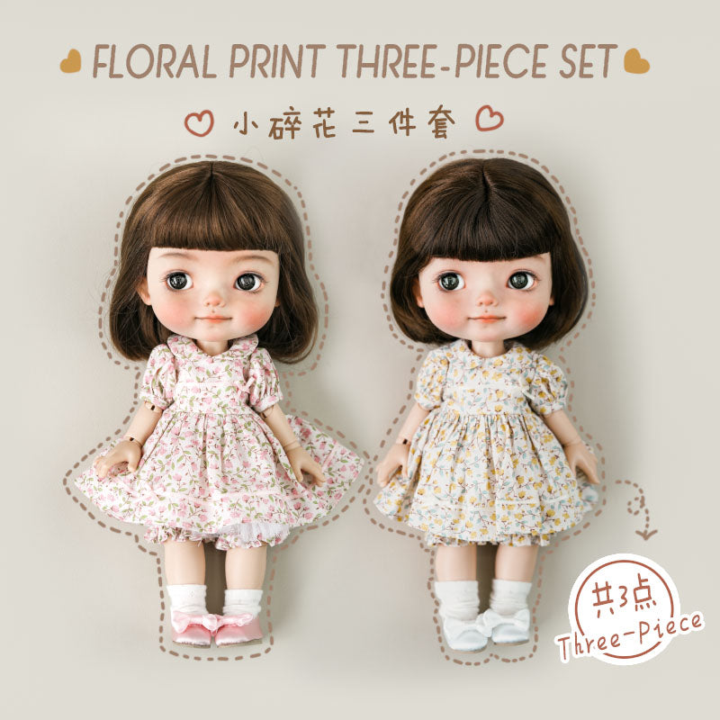 Floral Print Three-Piece Set - 1/6 BJD Doll Outfits for Baby YAYA Size