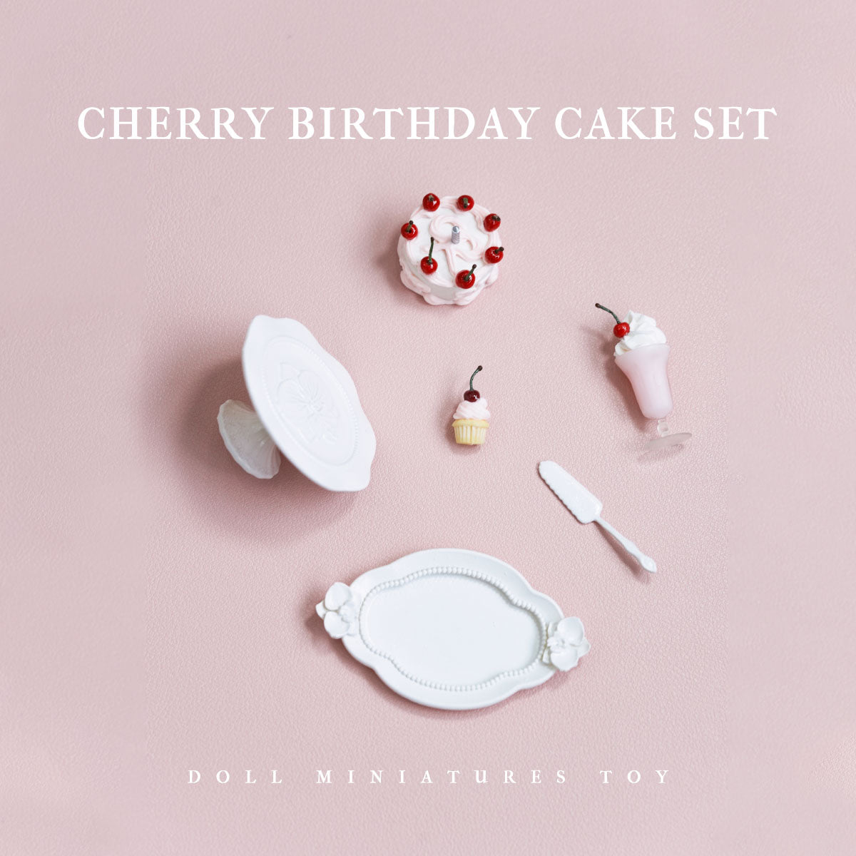 Cherry Birthday Cake Set - 1/6 BJD Doll Miniatures Toy Cherry Birthday Cake Set - 1/6 BJD Doll Miniatures Toy