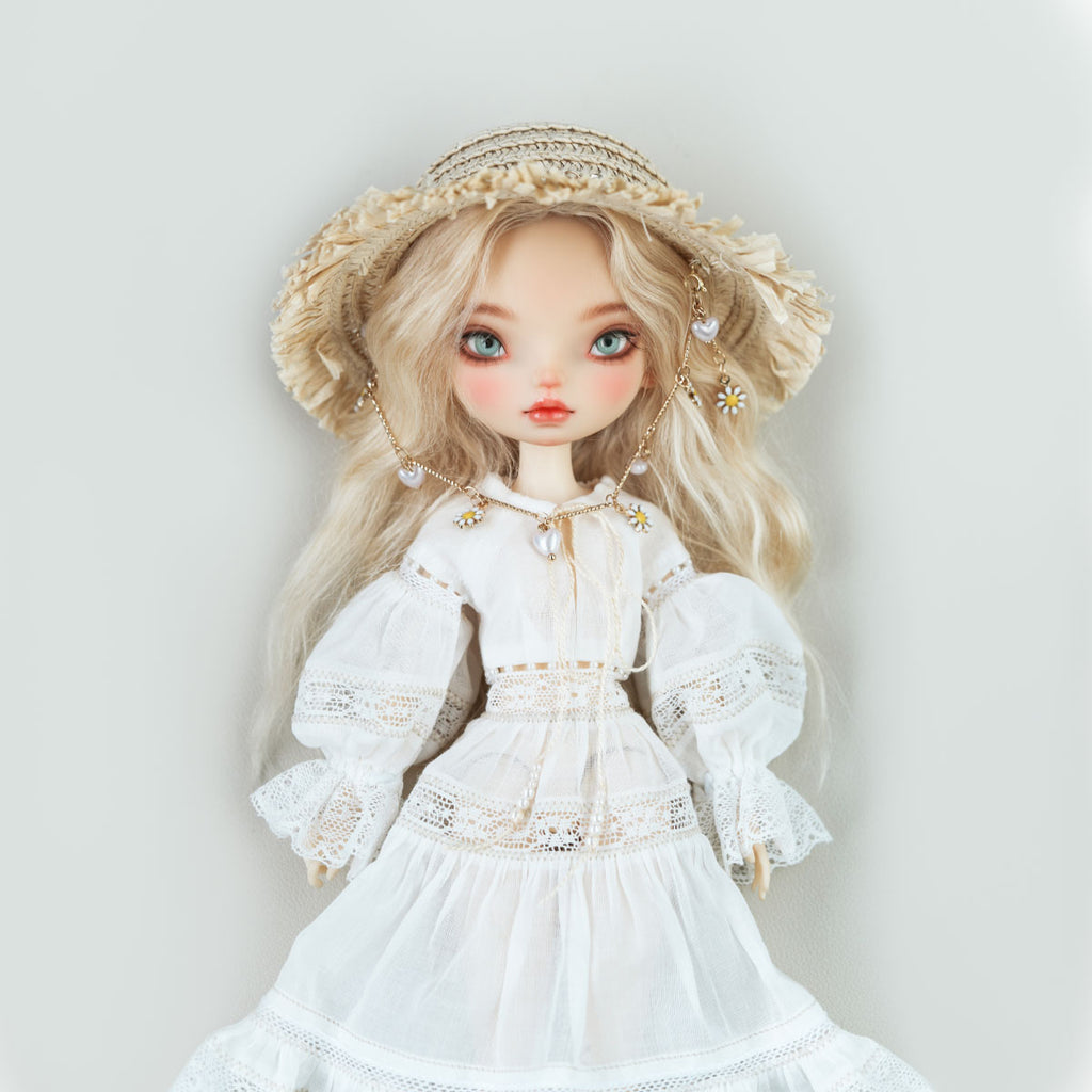 Vacation Style Straw Hat - 1/6 BJD Doll Size And Blythe Size Acessories By LULUDAO