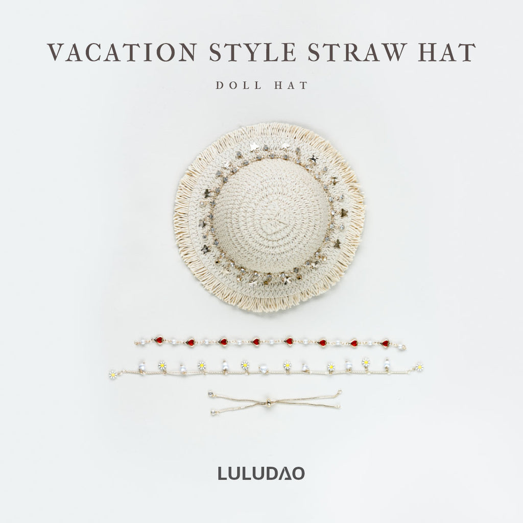 Vacation Style Straw Hat - 1/6 BJD Doll Size And Blythe Size Acessories By LULUDAO