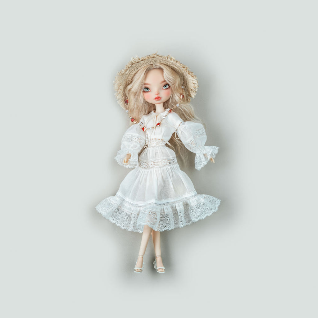 Vacation Style Straw Hat - 1/6 BJD Doll Size And Blythe Size Acessories By LULUDAO