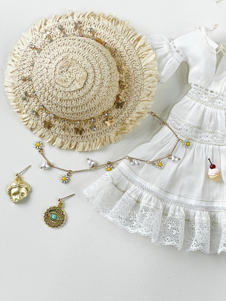 Vacation Style Straw Hat - 1/6 BJD Doll Size And Blythe Size Acessories By LULUDAO