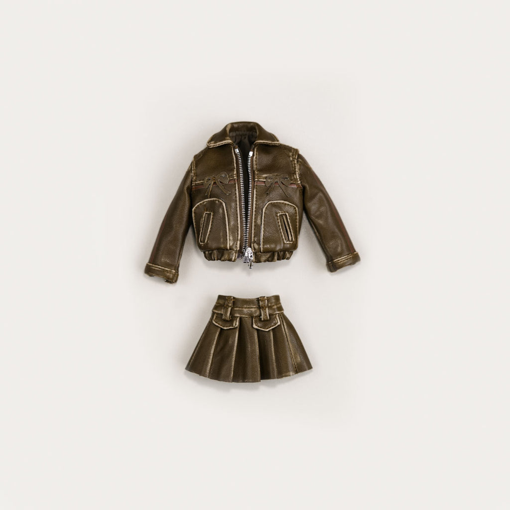 Bow-Knot Leather Jacket Set - 1/6 BJD Doll Outfits for LULU Body Size