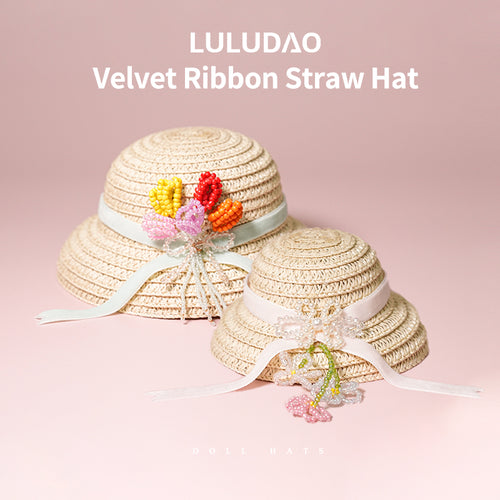 Velvet Ribbon Straw Hat-1/6 BJD Doll Size And Blythe Size Acessories By LULUDAO